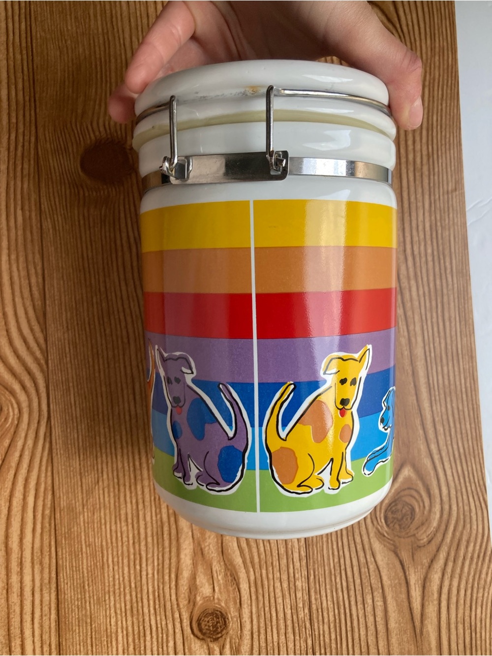 Dog Rainbow Signature Stoneware Canister Riviera Van Beers Treat Jar Lidded - Picture 5 of 7